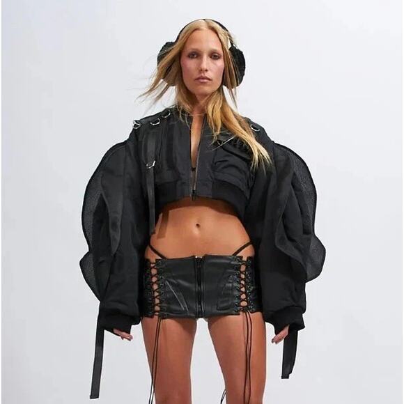 Namila Jackets & Blazers - Namila Vulva Sleeve Crop Bomber Jacket Tactical Design Grunge Emo Size Large